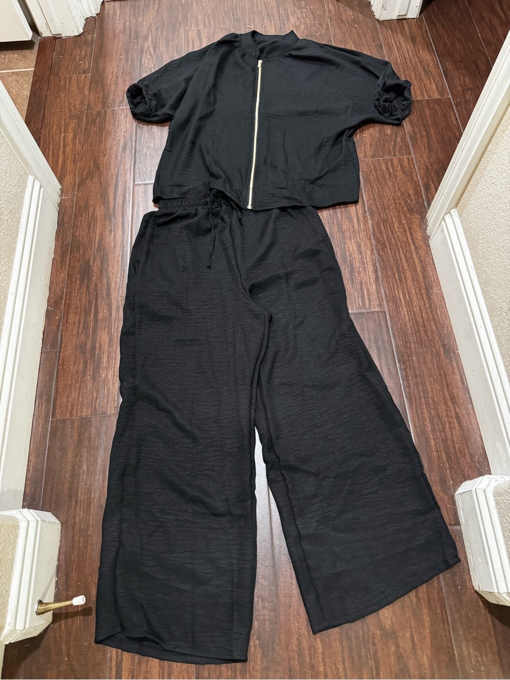 Black Wide-Leg Lounge Jumpsuit with Zip Top